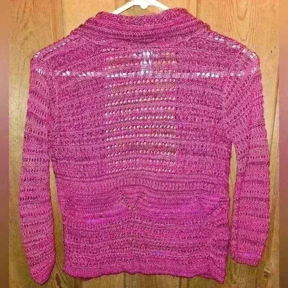 Say What? Cardigan sz Med open front,  crocheted, 3/4‎ sleeve - Picture 3 of 4
